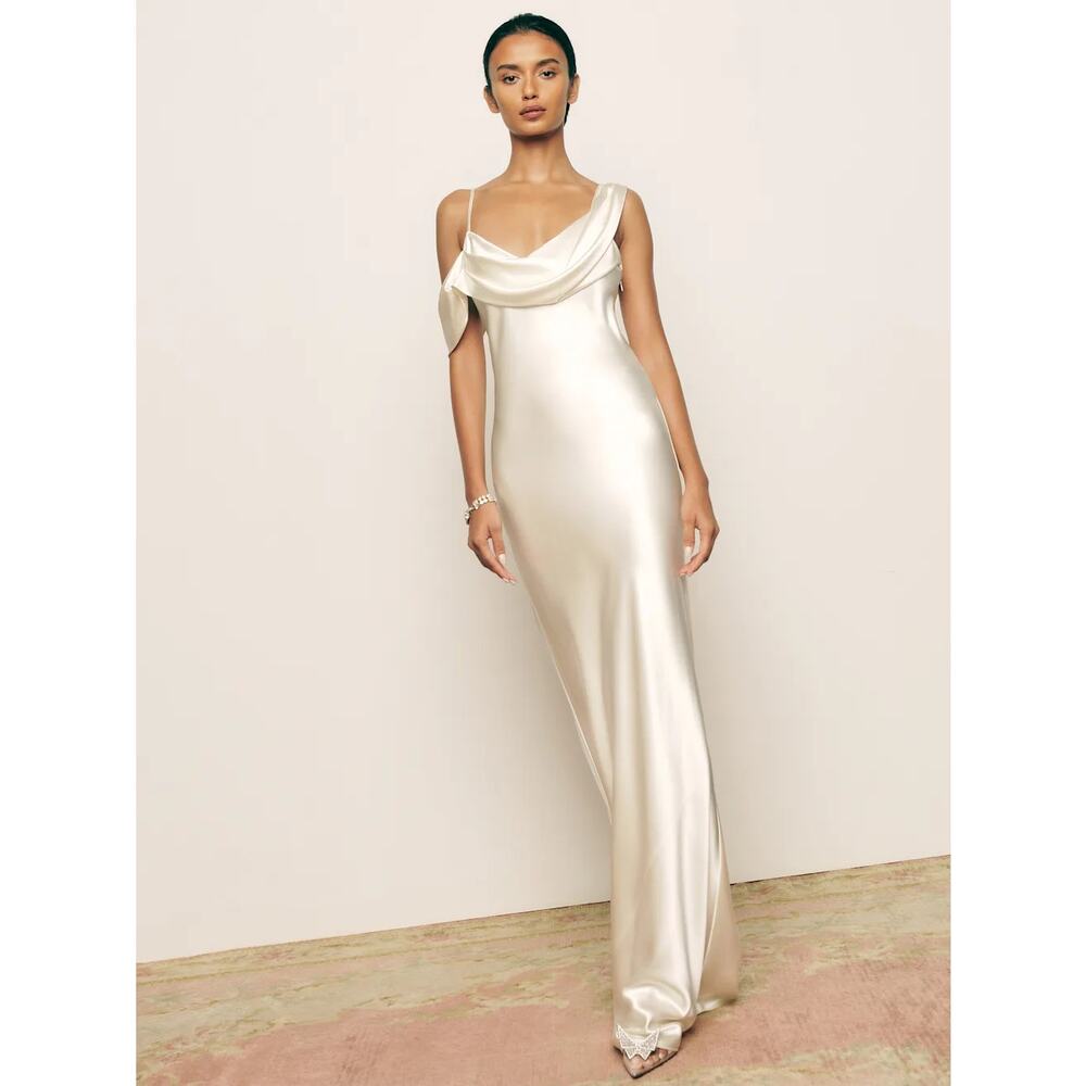 Reformation Ronda Silk Dress Ivory - Picture 2 of 13